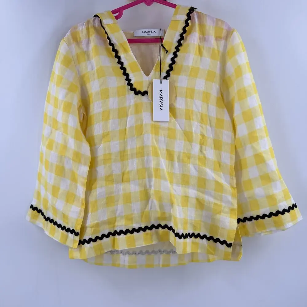 Marysia Bumby Swim x Maisonette CoverUp Size 2 Yellow Gingham Swim Rickrack NWT